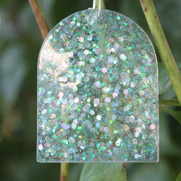 Turquoise Mermaid Glitter Earrings Hand Crafted - Picture 2 of 7